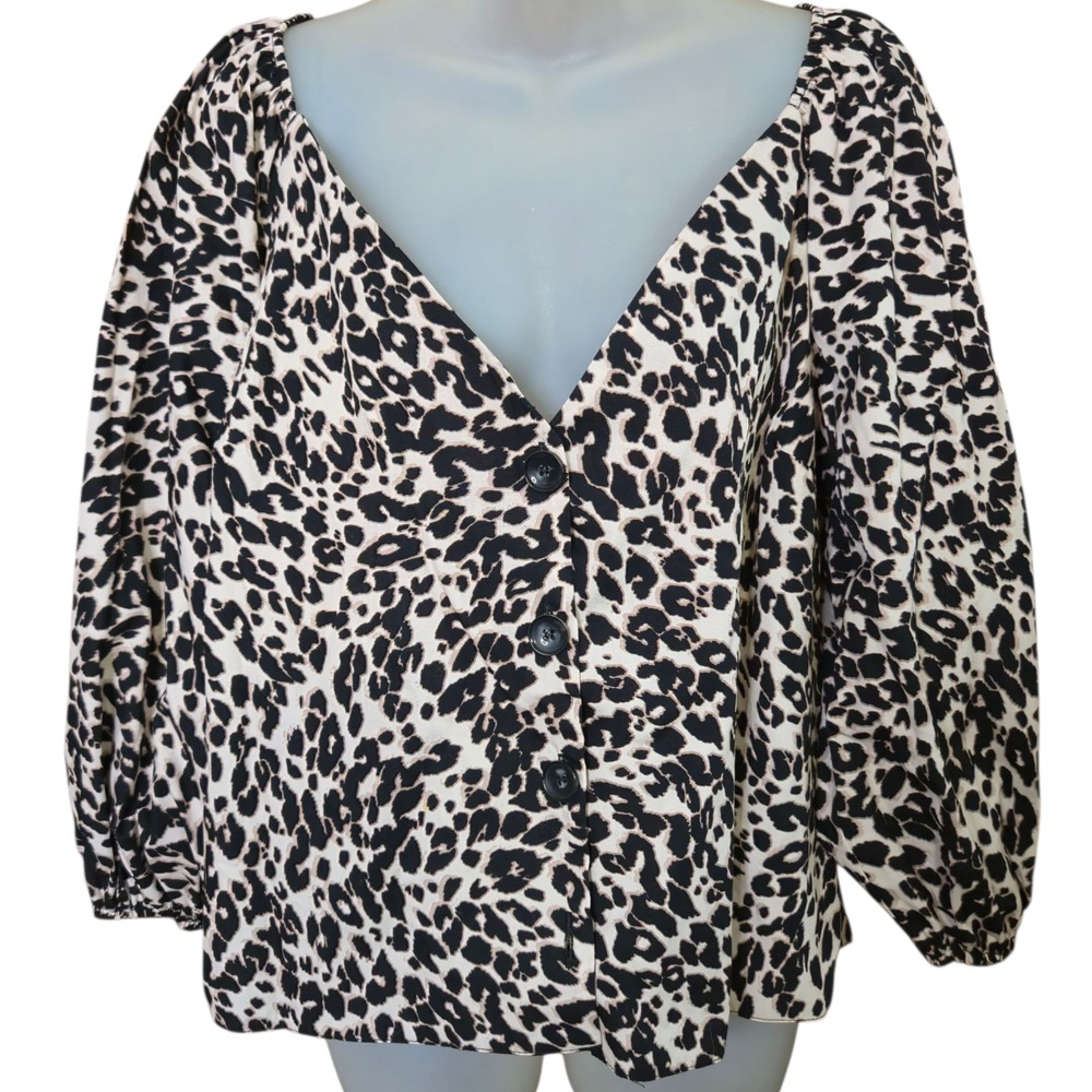 ASOS Leopard Animal Print Blouse Women's 14 Cotton Button Down Statement Top - Picture 2 of 8